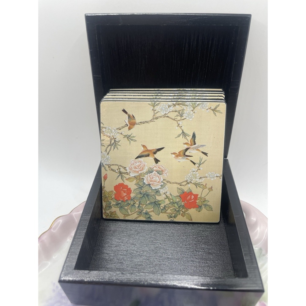 Floral/bird Coasters, Set Of 6‎ With Case
